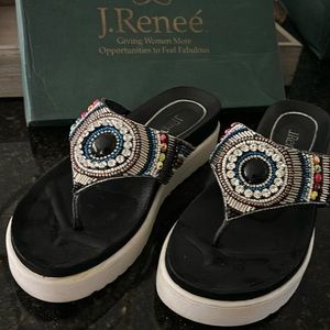 Multi-colored beaded thong sandals